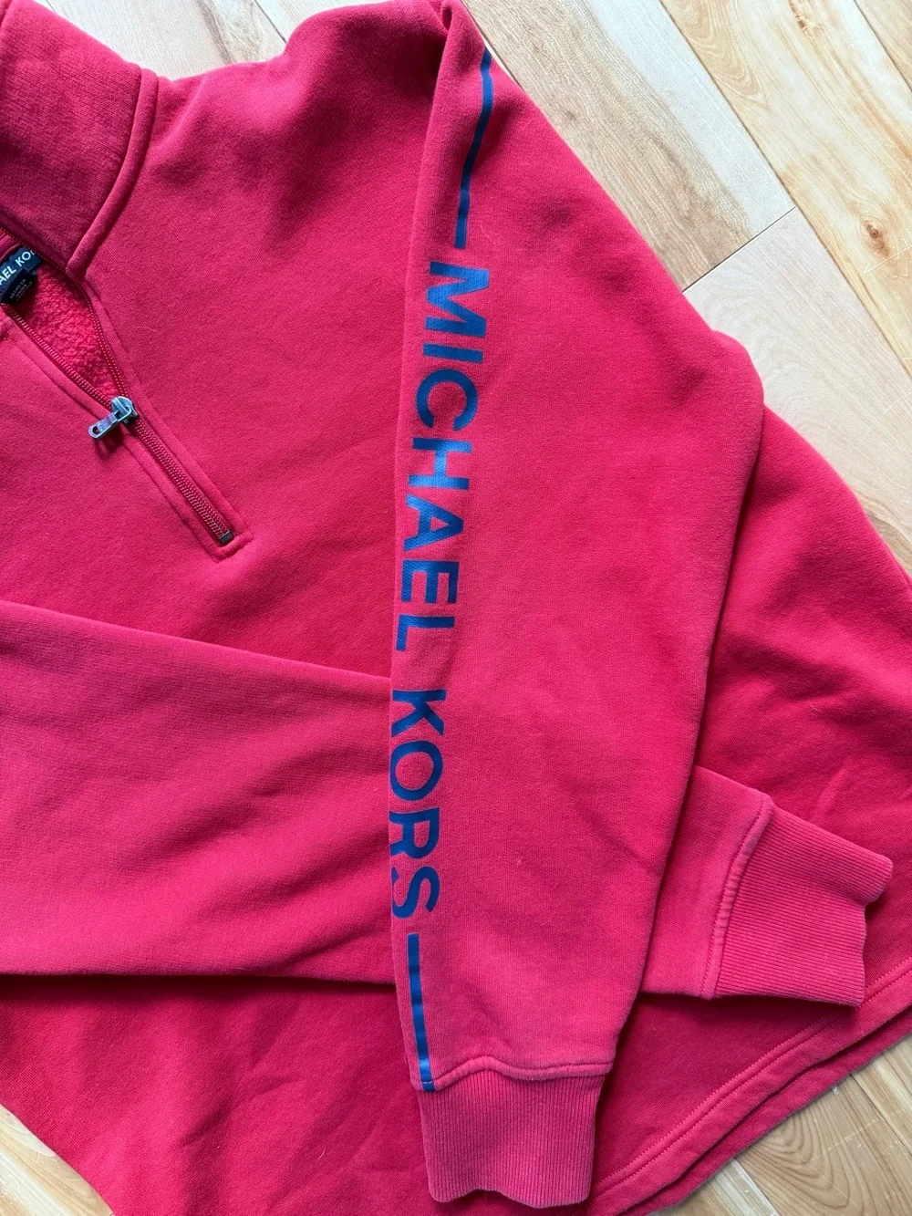 Michael Kors Womens Red Quarter-Zip with Sleeve Logo